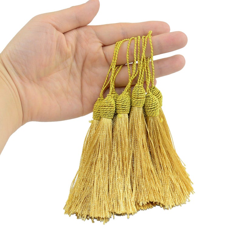 Makhry 20pcs 15.5cm/6 Inch Silky Floss Bookmark Tassels with 2-Inch Cord Loop and Small Chinese Knot for Jewelry Making  Souvenir  Bookmarks  DIY Craft Accessory (Gold) - Image 5